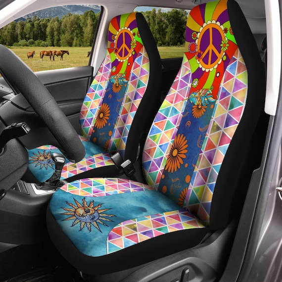 70er Jahre Hippie Style Bunte Auto Sitzbezug mit Peace Zeichen