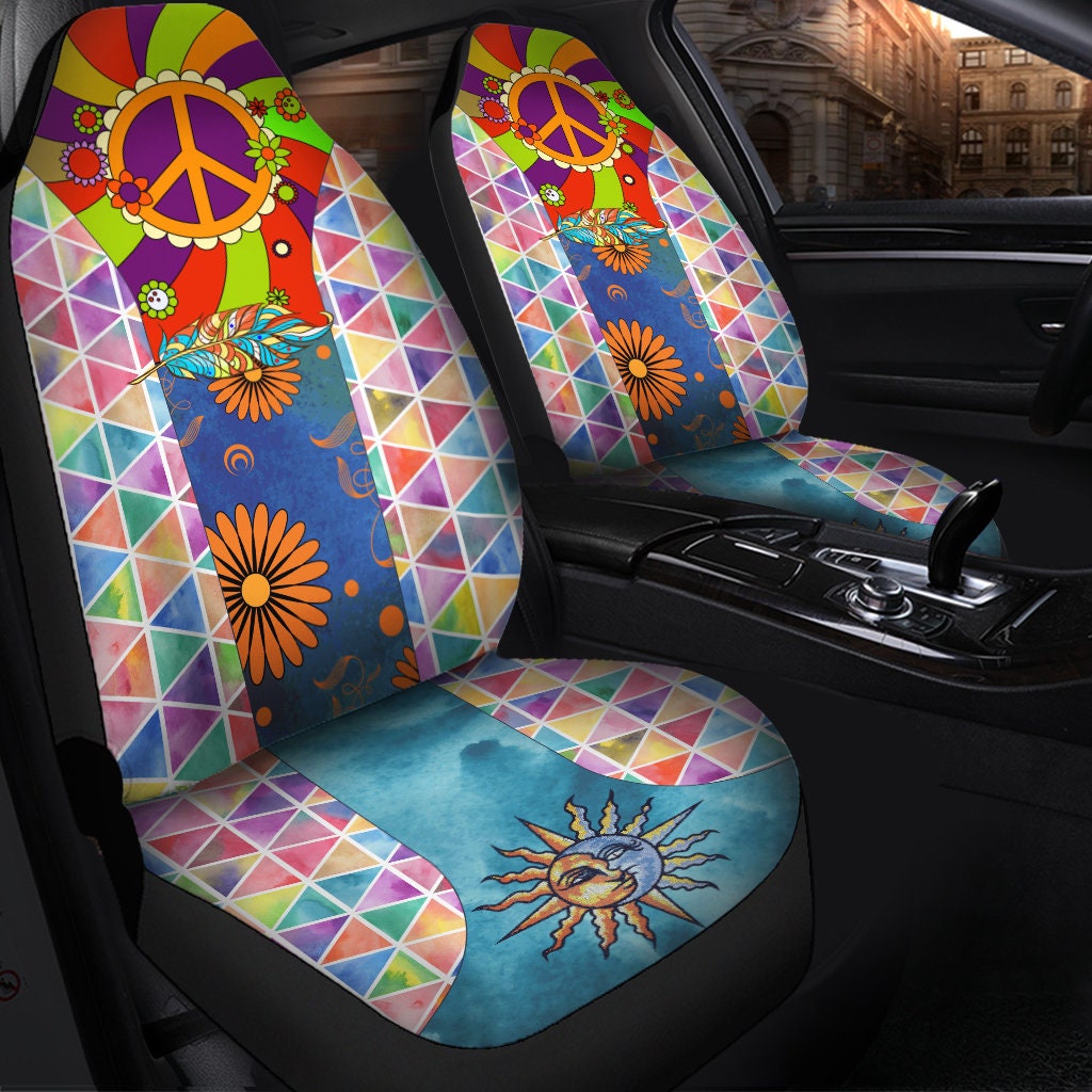 Retro Regenbogen Auto Sitzbezug für Frauen Full Set niedlich, bunte 70er  Jahre vorne Eimer Sitz Rücksitzbezug für Fahrzeug, Boho Hippie Auto Dekor  Geschenk - .de