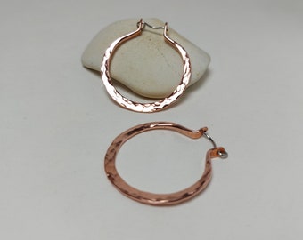 Medium Hammered Copper Hoop Earrings