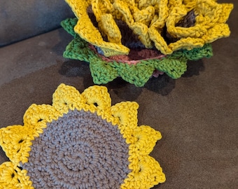 Crochet Sunflower Coaster Basket