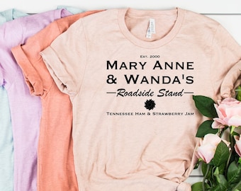 Camiseta "Puesto de carretera de Mary Anne y Wanda" para mujer, camiseta de Mary Anne y Wanda, camiseta de mejores amigas, camiseta de mujeres campestres, camiseta campestre bonita