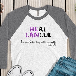 Pancreatic Cancer Shirt, Pancreatic Cancer Raglan, Heal Cancer Shirt, Pancreatic Cancer Awareness Shirt, Purple Ribbon Shirt, 2X, 3X