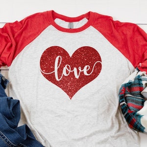 Valentine&#39;s Day Shirt For Women, Women&#39;s Valentine&#39;s Day Shirt, Women&#39;s Heart Shirt, Glitter Love Shirt, Glitter Heart Shirt For Women