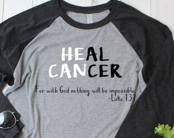 Camiseta de cáncer de pulmón para mujer, camiseta raglán "Él puede curar el cáncer", camiseta de concientización sobre el cáncer de pulmón, camiseta del mes del cáncer de pulmón, camiseta de lazo blanco, camiseta de superviviente