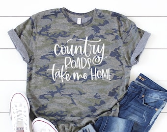 Country Roads Camo Shirt: Vintage Music Tee (Sizes 2X-4X)