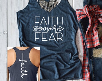 FAITH OVER FEAR Christian Tank Top For Women, Women's Faith Shirt, Christian Shirts, Christian Gifts, Faith Cross, Faith Cross Tank Top