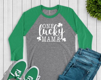 Lucky Mama St Patricks Day Raglan Shirt: Shamrock Clover Tee