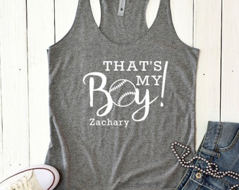 Personalized Baseball Mom Tank Top: That's My Boy Racerback