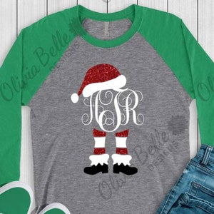 Christmas Shirt, Christmas Shirt For Women, Christmas Monogram Shirt, Monogram, Santa Shirt, Santa Monogram Shirt, Santa Monogram Raglan