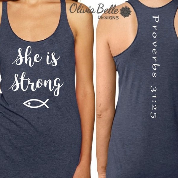 She Is Strong Tank, She is Strong Shirt, Proverbs 31 Tank Top, Proverbs 31 Shirt, Women's Racerback, Women's Activewear, Exercise Clothing