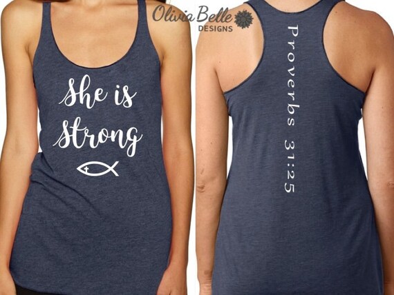 She Is Strong Tank, She is Strong Shirt, Proverbs 31 Tank Top, Proverbs 31 Shirt, Women's Racerback, Women's Activewear, Exercise Clothing
