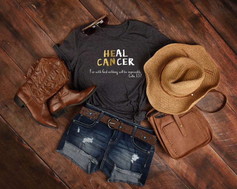 He Can Heal Cancer Childhood Cancer Awareness Shirt For Women, Pediatric Cancer Shirt, Gold Ribbon Shirt, I Wear Gold Shirt, Neuroblastoma image 1