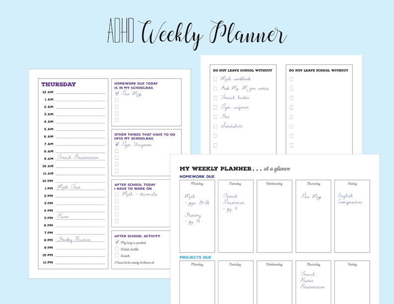 Adhd weekly planner etsy