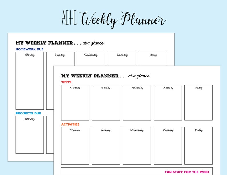 ADHD Weekly Planner Etsy