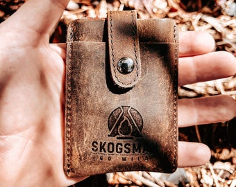 Handgemachtes Kreditkartenetui aus Leder, dünnes, minimales Portemonnaie, mit Zuglasche, rustikales Design, Premium gewachstes Leder