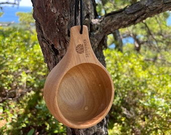 Handcrafted Kuksa, Camping Hiking Mug, 100%-Hardwood, Wooden Cup, large carabiner, 180ml