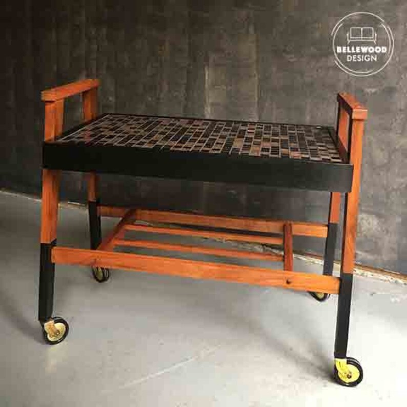 Mid Century Teak And Black Bar Cart Mcm Television Stand Image 0