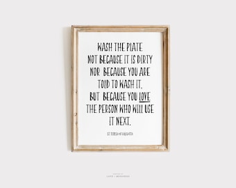 Wash the Plate Quote - Mother Teresa Quote Printable, St Teresa of Calcutta Catholic Saint Wall Art, Catholic Home Decor, Kitchen Art Print