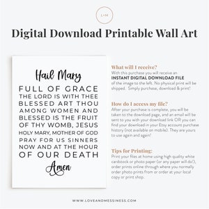 Hail Mary Prayer Printable -- Hail Mary Printable Art, Ave Maria Prayer ...