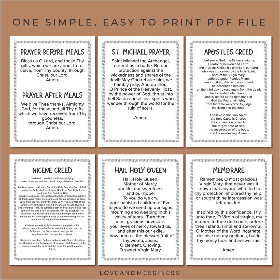 Prayers for Catholic Kids Printable Prayer Packet Beginner Etsy