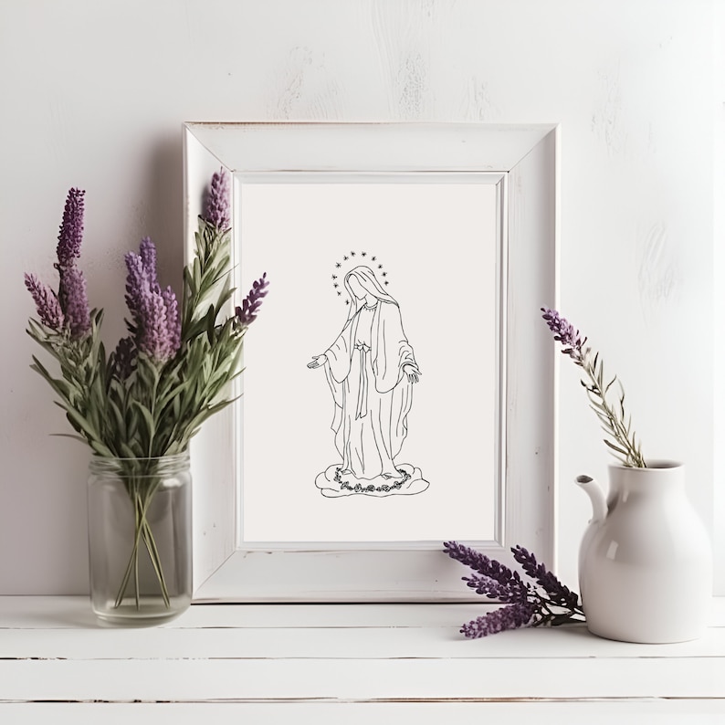 Blessed Virgin Mary Printable Wall Art Immaculate Conception, Virgin Mary Drawing, Catholic Art, Catholic Home Decor, Catholic Printable image 7