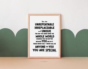 Kids Affirmation Print – "You Are Unrepeatable" Quote (Digital Download)