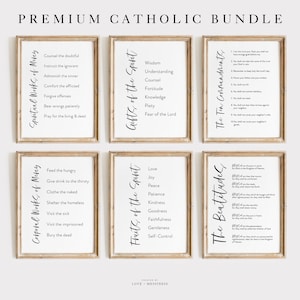 Catholic Faith Print BUNDLE - Catholic Home Wall Decor, Catholic Printables, 10 Commandments, Beatitudes, Works of Mercy, Holy Spirit