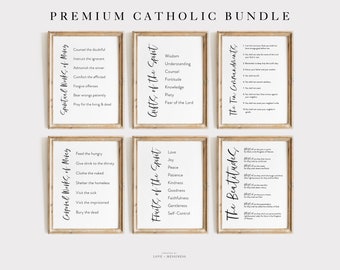 Catholic Faith Print BUNDLE - Catholic Home Wall Decor, Catholic Printables, 10 Commandments, Beatitudes, Works of Mercy, Holy Spirit