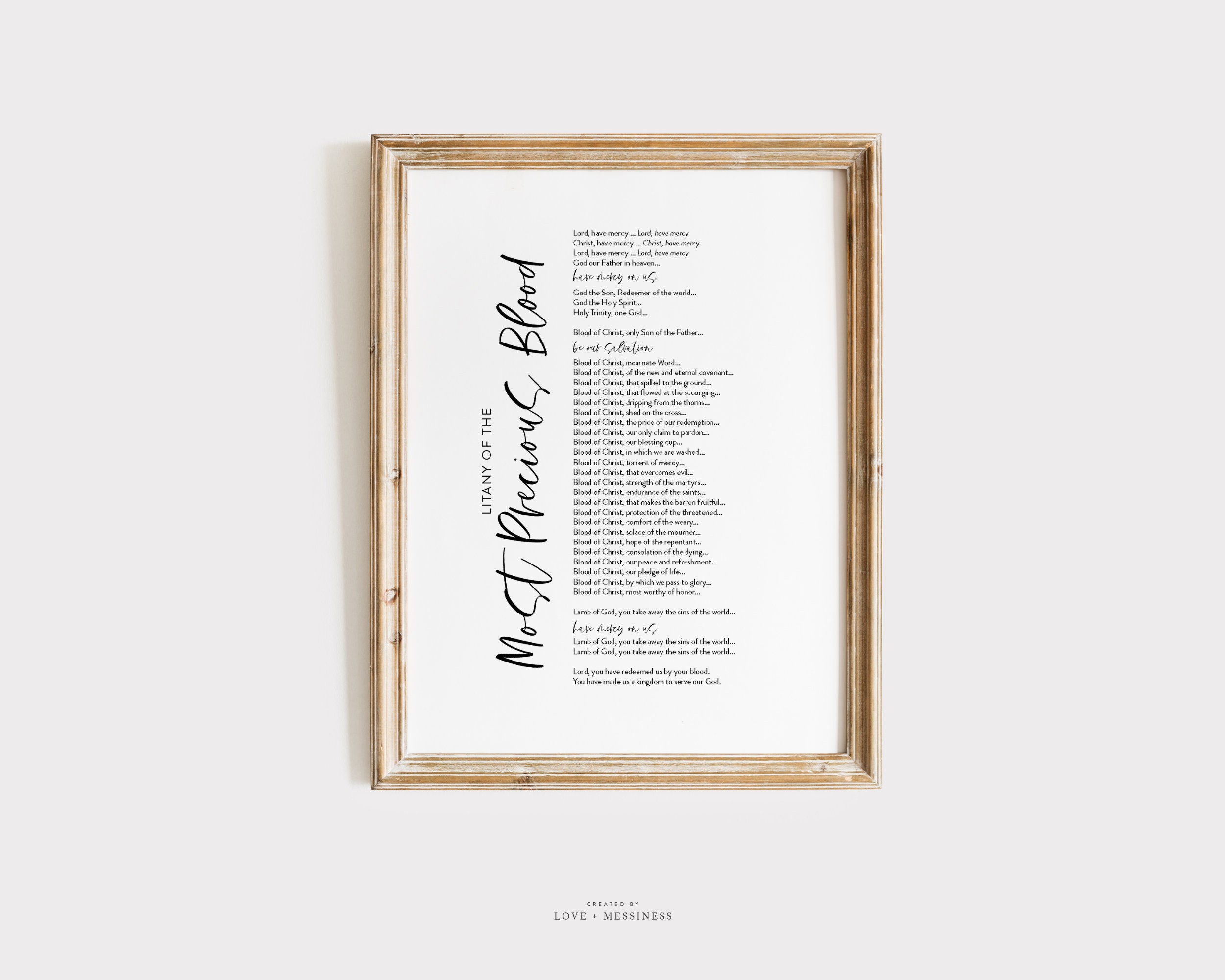 Litany of the Most Precious Blood Prayer Printable - Precious Blood Prayer Print, Catholic Prayer, Catholic Home Print, Litany Prayer Print