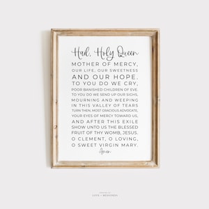 Hail Holy Queen Printable Wall Art -- Salve Regina Catholic Prayer, Marian Prayer, Catholic Home Decor, Catholic Wall Art, Catholic Art