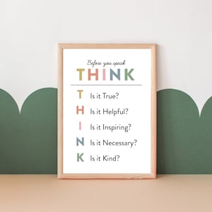 Think Before You Speak Printable Wall Art -- Homeschool Printable, Playroom Wall Art, Classroom Decor, Homeschool Classroom, Catholic School