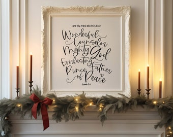 Christmas Scripture Printable Wall Art - Isaiah 9:6 Bible Quote Print, Names of Jesus Print, Catholic Christmas Wall Art, Holiday Art