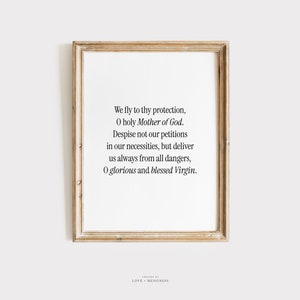 Marian Prayer Print -- Sub Tuum Praesidium Catholic Prayer, Marian Prayer, Prayer to Blessed Virgin Mary, Catholic Wall Art, Catholic Art