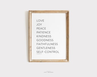 Fruits of the Spirit Scripture Wall Art -- Galatians 5:22-23 Bible Verse Print, Holy Spirit Scripture Print, Printable Christian Wall Art