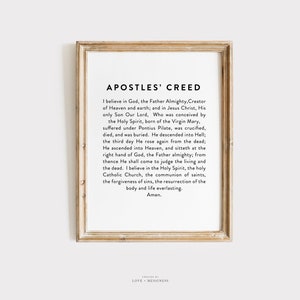 The Apostles Creed Prayer Printable - Apostles Creed Digital Download, Bible Verse Sign, Catholic Prayer Print, Christian Wall Art Print