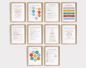 Catholic Faith Print Bundle – Teach Kids Virtues, Sacraments, Commandments (PDF)