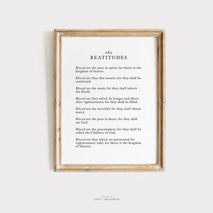 Beatitudes Vintage Style Wall Art Print - Matthew 5:3-10, Catholic Wall Art Bible Verse Scripture Print, Catholic Home Decor, Christian Art
