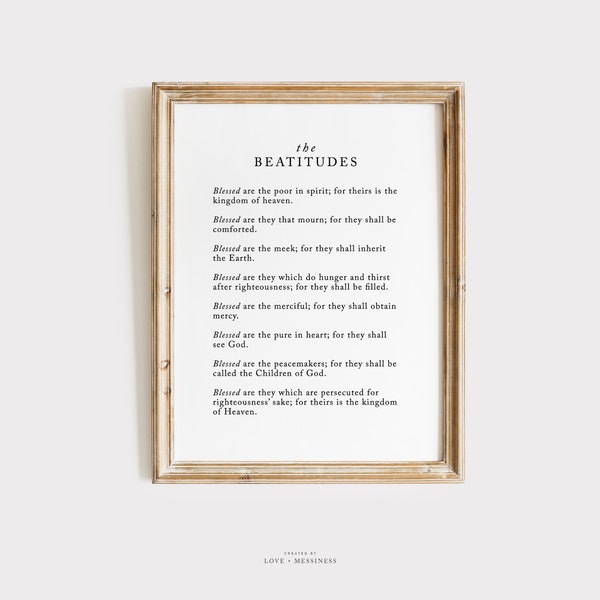 Beatitudes Vintage Style Wall Art Print - Matthew 5:3-10, Catholic Wall Art Bible Verse Scripture Print, Catholic Home Decor, Christian Art