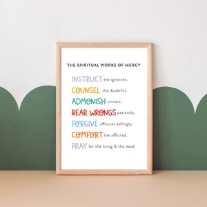 Catholic Homeschool Print - The Spiritual Works of Mercy, Catholic Kids Printable, Catechesis, Catholic Homeschool Catholic School Classroom