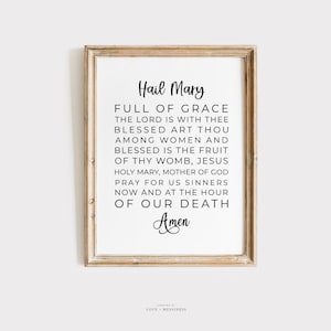 Hail Mary Prayer Printable -- Hail Mary Printable Art, Ave Maria Prayer Print, Catholic Prayer, Catholic Christian Home Decor