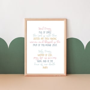 Hail Mary Printable Wall Art for Kids -- The Hail Mary Prayer, Catholic Kids Prayer, Catholic Prayers, Catholic Homeschool, Catholic Schools