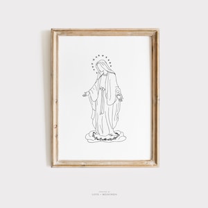 Blessed Virgin Mary Printable Wall Art Immaculate Conception, Virgin Mary Drawing, Catholic Art, Catholic Home Decor, Catholic Printable image 1