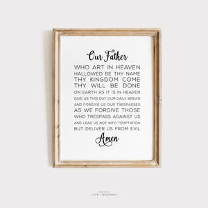 Our Father Prayer Printable -- The Lords Prayer Printable Art, Scripture Art Print, Catholic Prayer Art, Christian Home Decor Digital Print