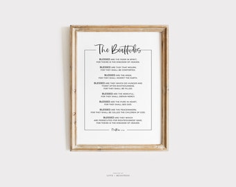 The Beatitudes Printable Wall Art - Matthew 5:3-10, Christian Bible Verse, Scripture Print, Catholic Wall Art Home Decor, Christian Wall Art