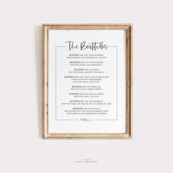 The Beatitudes Printable Wall Art - Matthew 5:3-10, Catholic Wall Art, Bible Verse, Scripture Print, Catholic Home Decor, Christian Wall Art