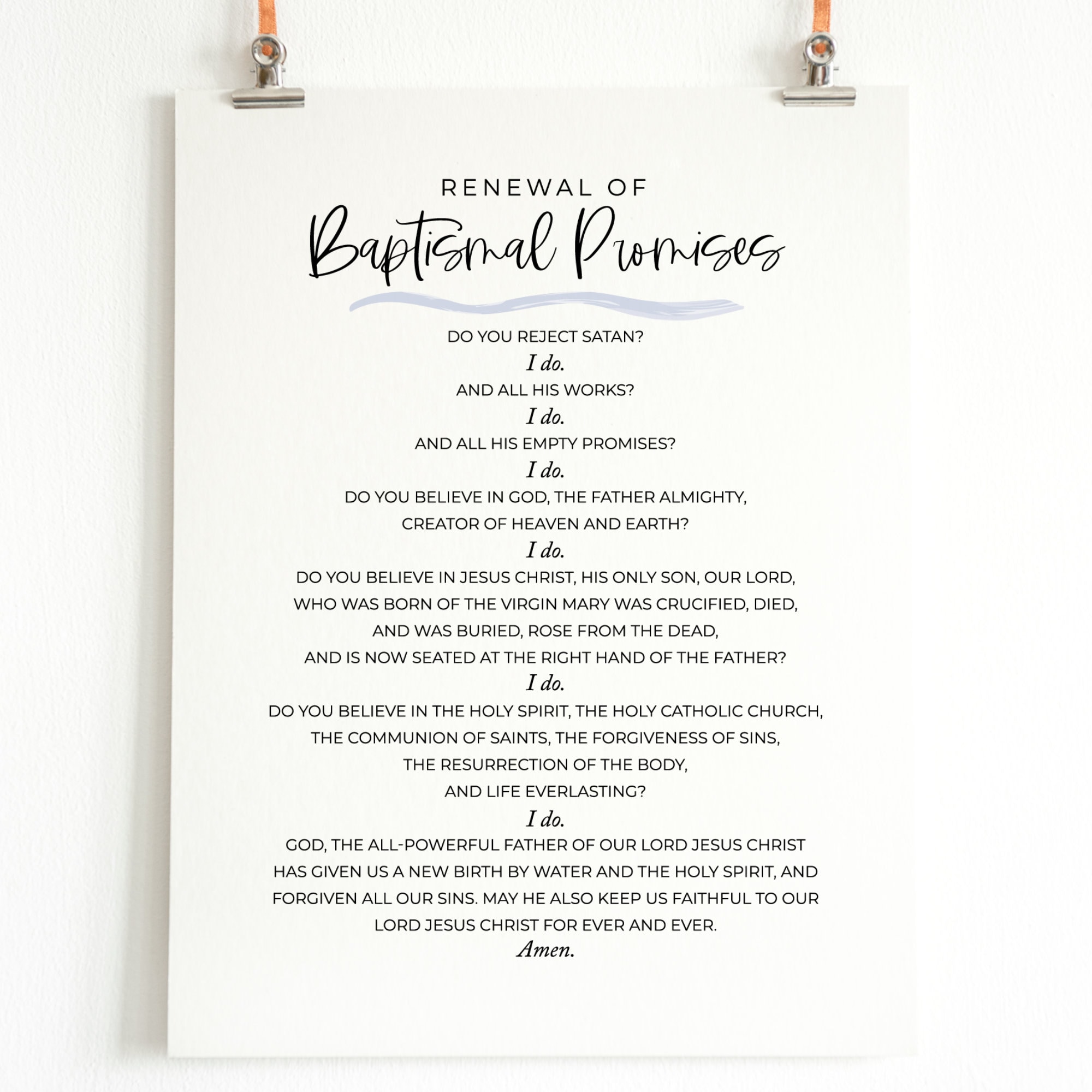 Baptism Printable Baptismal Promises Baptism Renewal Etsy