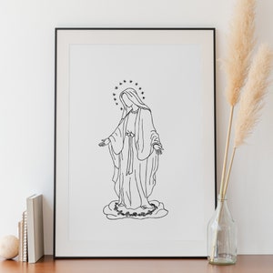 Blessed Virgin Mary Printable Wall Art Immaculate Conception, Virgin Mary Drawing, Catholic Art, Catholic Home Decor, Catholic Printable image 6