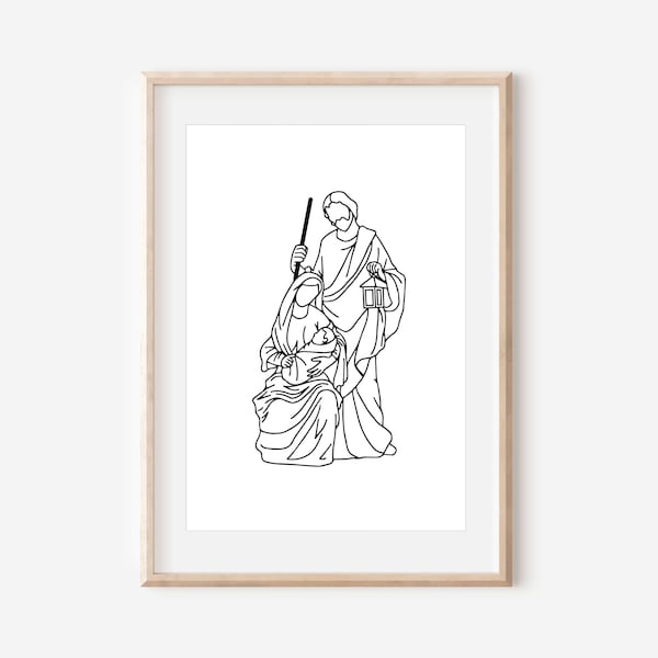 Holy Family Printable Wall Art - Mary, Joseph & Jesus Print, Minimal Catholic Art, Catholic Home Decor, Catholic Printable, Instant Download