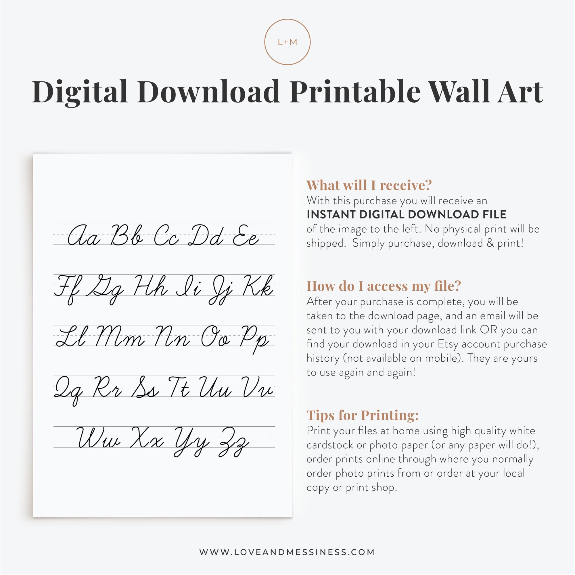 Cursive ABC Printable Wall Art -- Homeschool Sign, Alphabet Poster ...