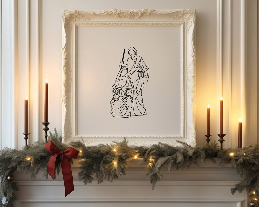 Nativity Printable Wall Art - Holy Family Drawing Christmas Print ...